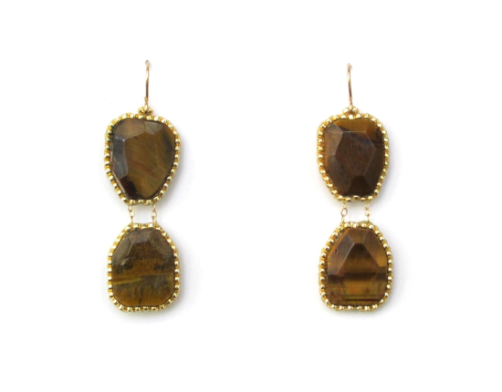 Hard Candy Earrings, tigerseye and gold