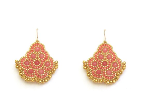 Laloo – Andalucia Earrings, rose jade with gold glass beads