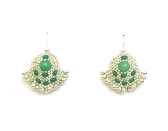 Laloo – Orion Solo Earrings, green jade with silver