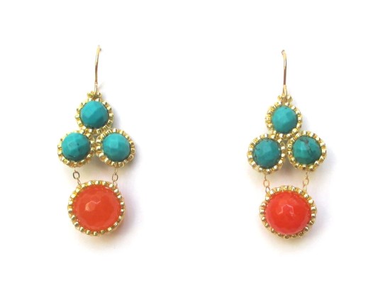 Laloo – Stonefruit Earrings, green howlite and orange jade