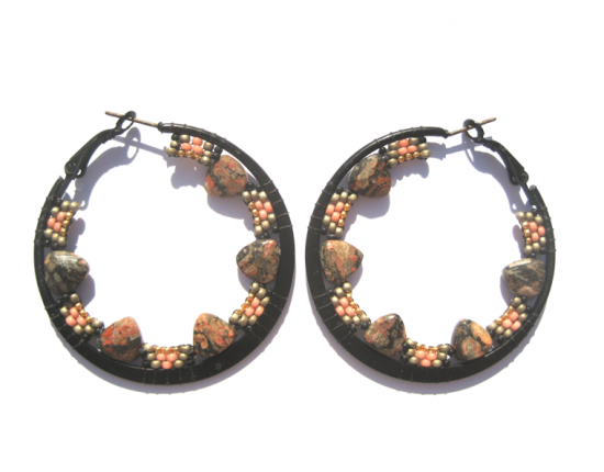 Gemstone Spike Hoops, leap skin jasper