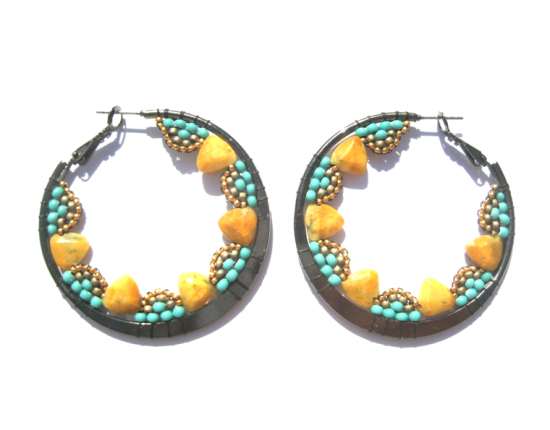 Gemstone Spike Hoops, mustard jasper