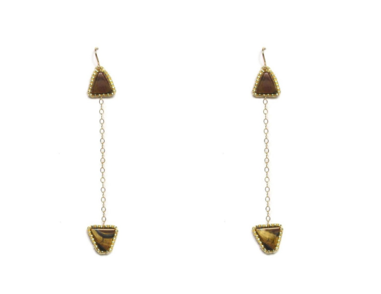 Laloo – Arrow Earrings, tigerseye, long