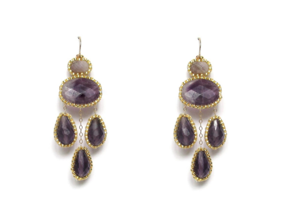 Laloo – Cactus Bloom Chandelier Earrings, amethyst