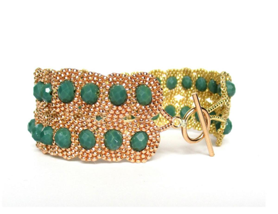 Laloo – Dottie Two Lane Cuff, forest green glass, side