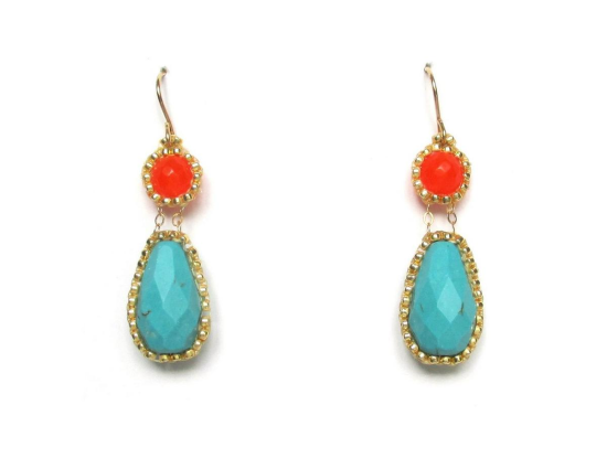 Laloo – Exclamation Earrings, orange jade and howlite