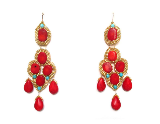 Laloo – Hyades Chandelier Earrings, coral and howlite