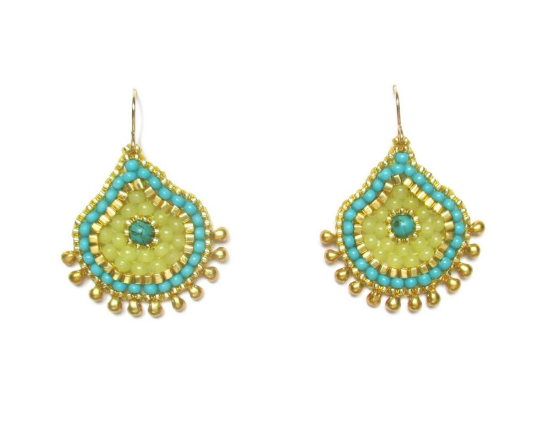 Laloo – Keilani Teardrop Earrings, howlite with chartreuse