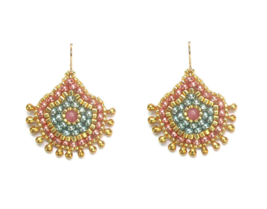 Laloo – Keilani Teardrop Earrings, pink jade and vintage glass