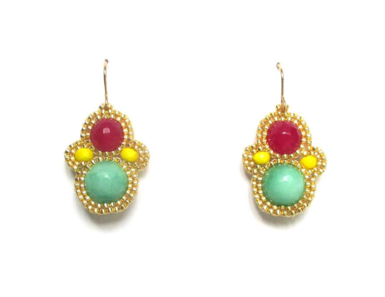 Laloo – Matryoshka Earrings, green and raspberry jade