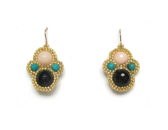 Laloo – Matryoshka Earrings, onyx, blush jade and malechite