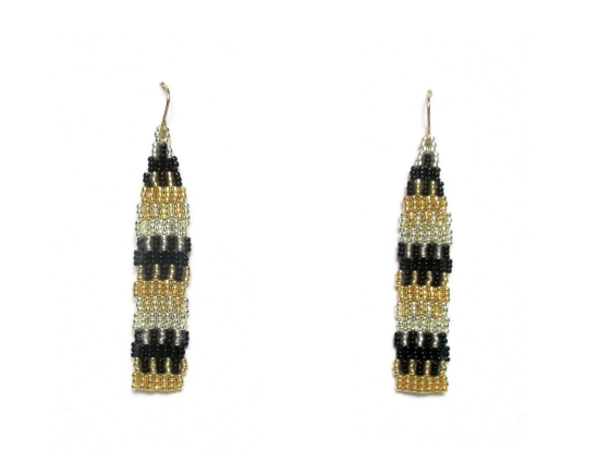 Laloo – Pillar Earrings, tapestry black silver and gold