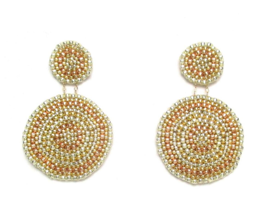 Laloo – Sand Dollar Earrings, gold silver and rose gold glass, large