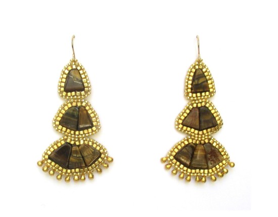 Laloo – Cactus Bloom Chandelier Earrings, tigerseye