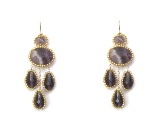 Laloo – Cumi Chandelier Earrings, amethyst and purple glass