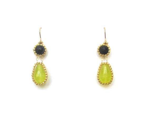 Laloo – Exclamation Earrings, lime jade and onyx