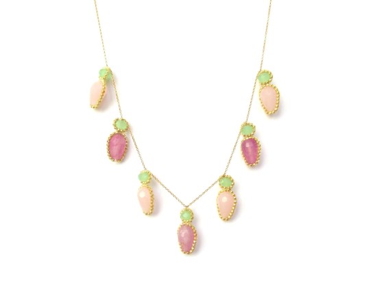 Laloo – Firefly Necklace, purple jade and pink and green glass