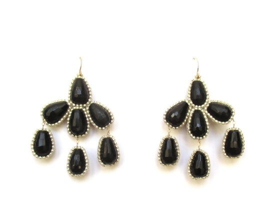 Laloo – Hyades Chandelier Earrings, black obsidian with gold