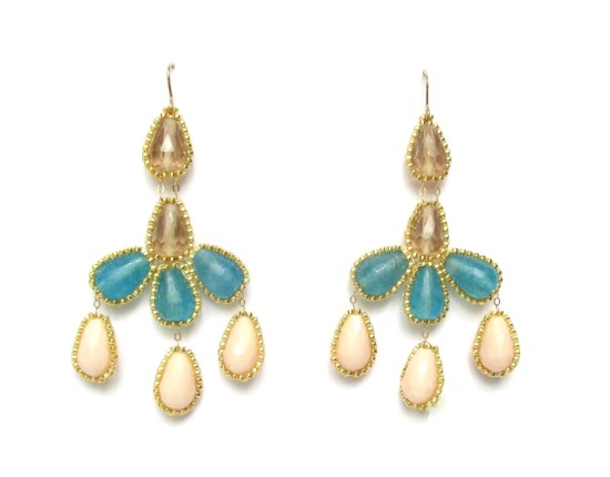 Laloo – Hyades Chandelier Earrings, blue jade and blush and smoke glass