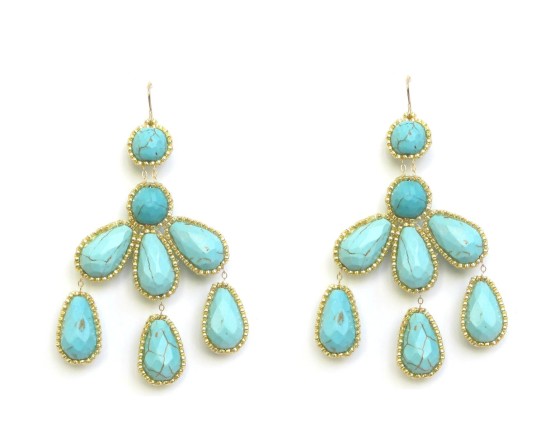 Laloo – Hyades Chandelier Earrings, turquoise howlite with gold