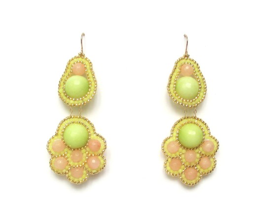 Laloo – Ming Chandelier Earrings, chartreuse and grapefruit jade