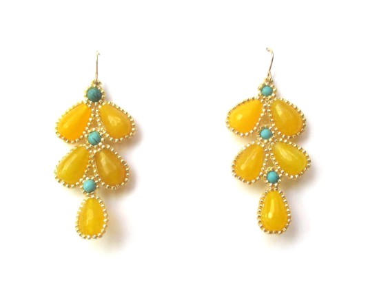 Laloo – Wisteria Earrings, yellow jade and turquoise howlite