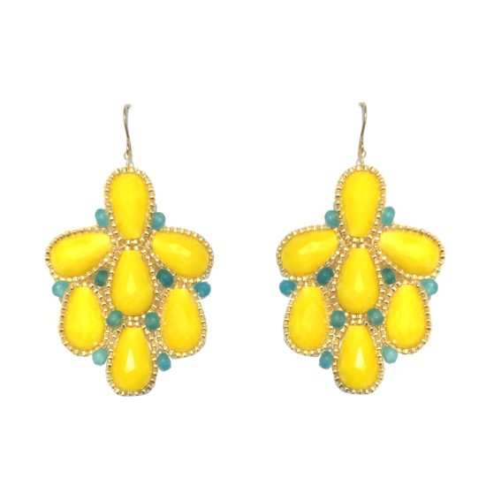 Deluxe Peacock Chandeliers – yellow glass and blue jade