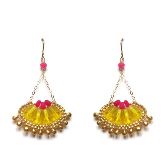 Laloo – Cactus Bloom Earrings, yellow and magenta