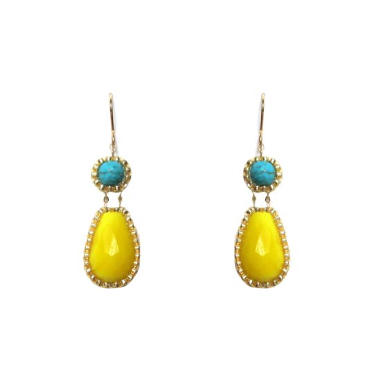 Laloo – Exclamation Earrings, yellow and turquoise