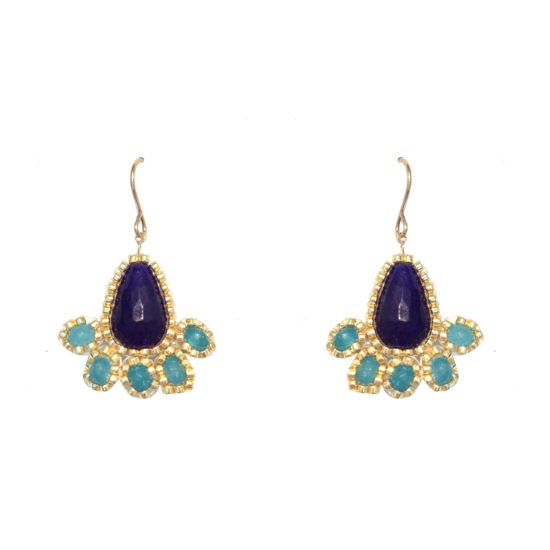 Laloo – Fireworks Earrings, blue jade and agate