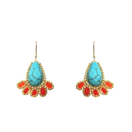 Laloo – Fireworks Earrings, turquoise and orange