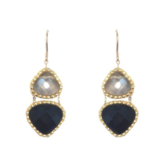 Laloo – Teardrop Duo Earrings, black and grey glass